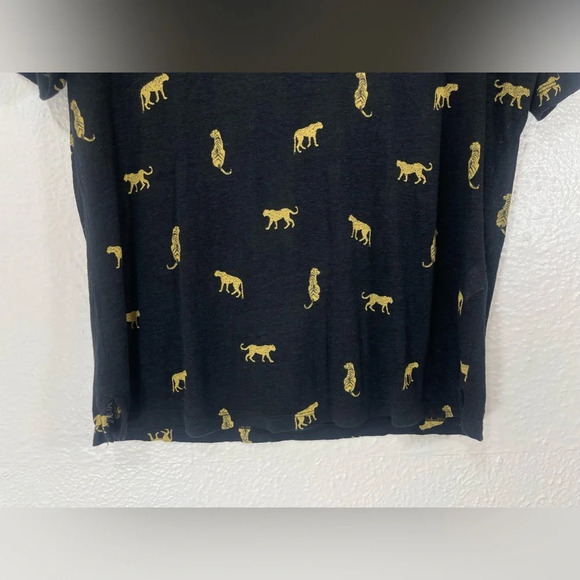 Rails Davie Black Wild Cats Linen Blend Sheer Tee Shirt Women’s Small Casual - Picture 7 of 14